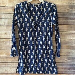 Mud Pie SEAHORSE Print Cotton COVER-UP Beach DRESS Medium